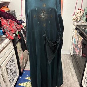 Blue Fish Green Maxi Dress with Velvet Trim & Triangle Velvet Removable Bag M-L